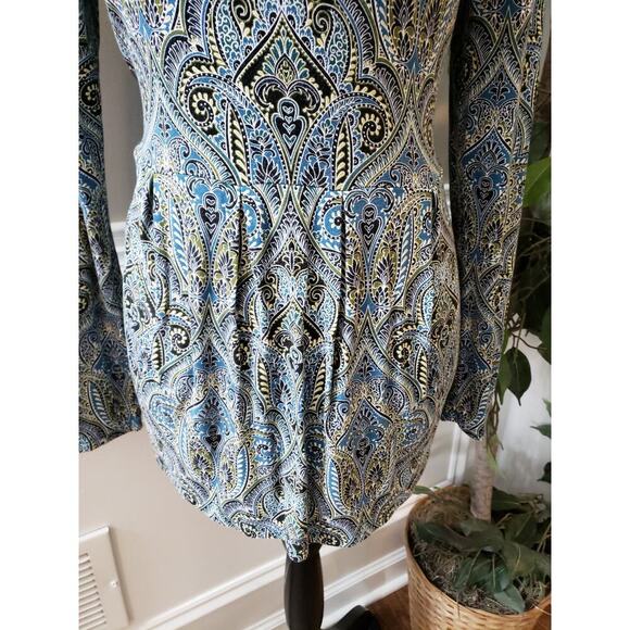 J Jill Wearever Tunic Top Women XS Blue Black Paisley Rayon Stretch Boho Casual - Picture 4 of 9